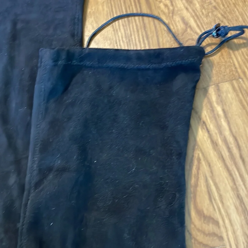 Black Faux Suede Over The Knee Boots‎ Low Block Heel Drawstring Size 7